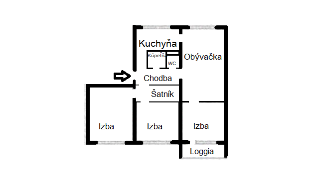 4 izbový byt s loggiou v pôvodnom stave, Košice - Terasa, ul. Sokolovská